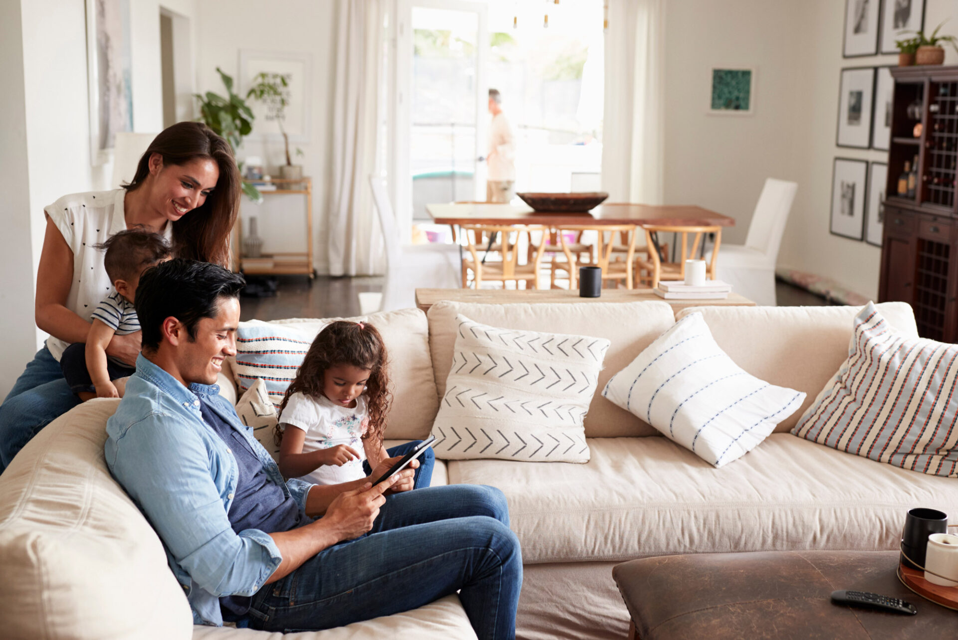 family with home heating system 