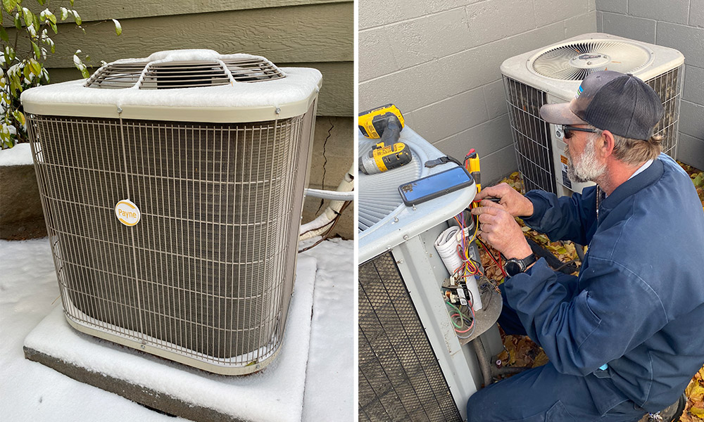 technician replacing a heat pump